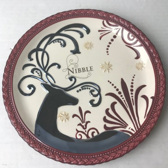NWT - GRASSLAND ROAD STONEWARE Holiday Nibble Snack Plate 8.5" Round Reindeer - Picture 1 of 10